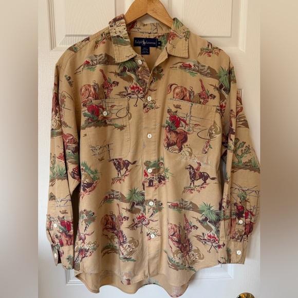 Ralph Lauren Tops - VTG Ralph Lauren Cowboy 🏇Western Rodeo Horse Print Button Down Flannel Shirt 14